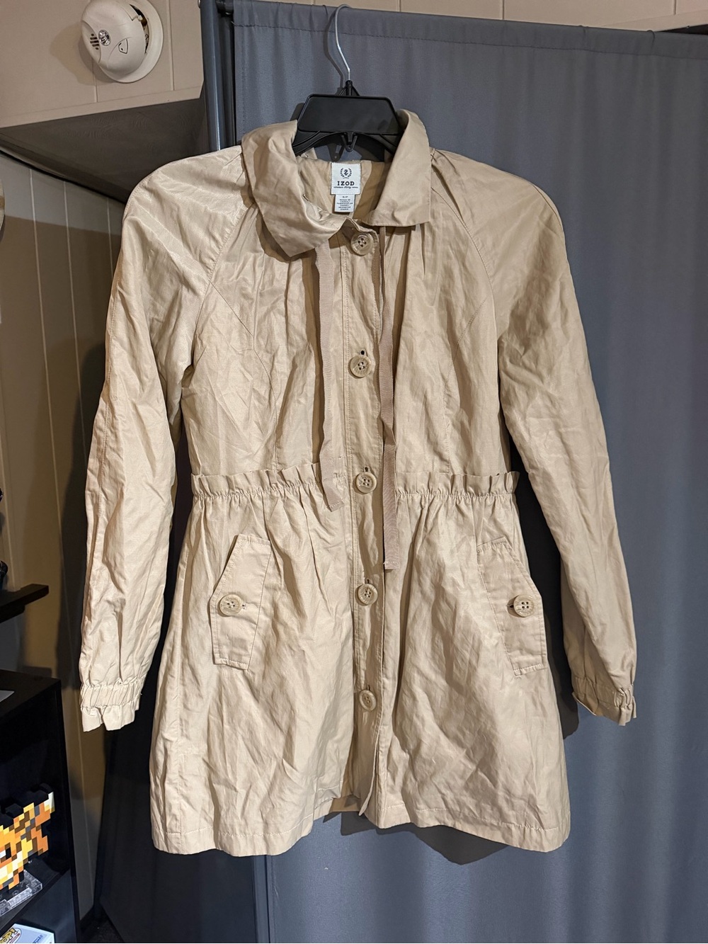Izod Light Beige Drawstring Waist Trench Coat